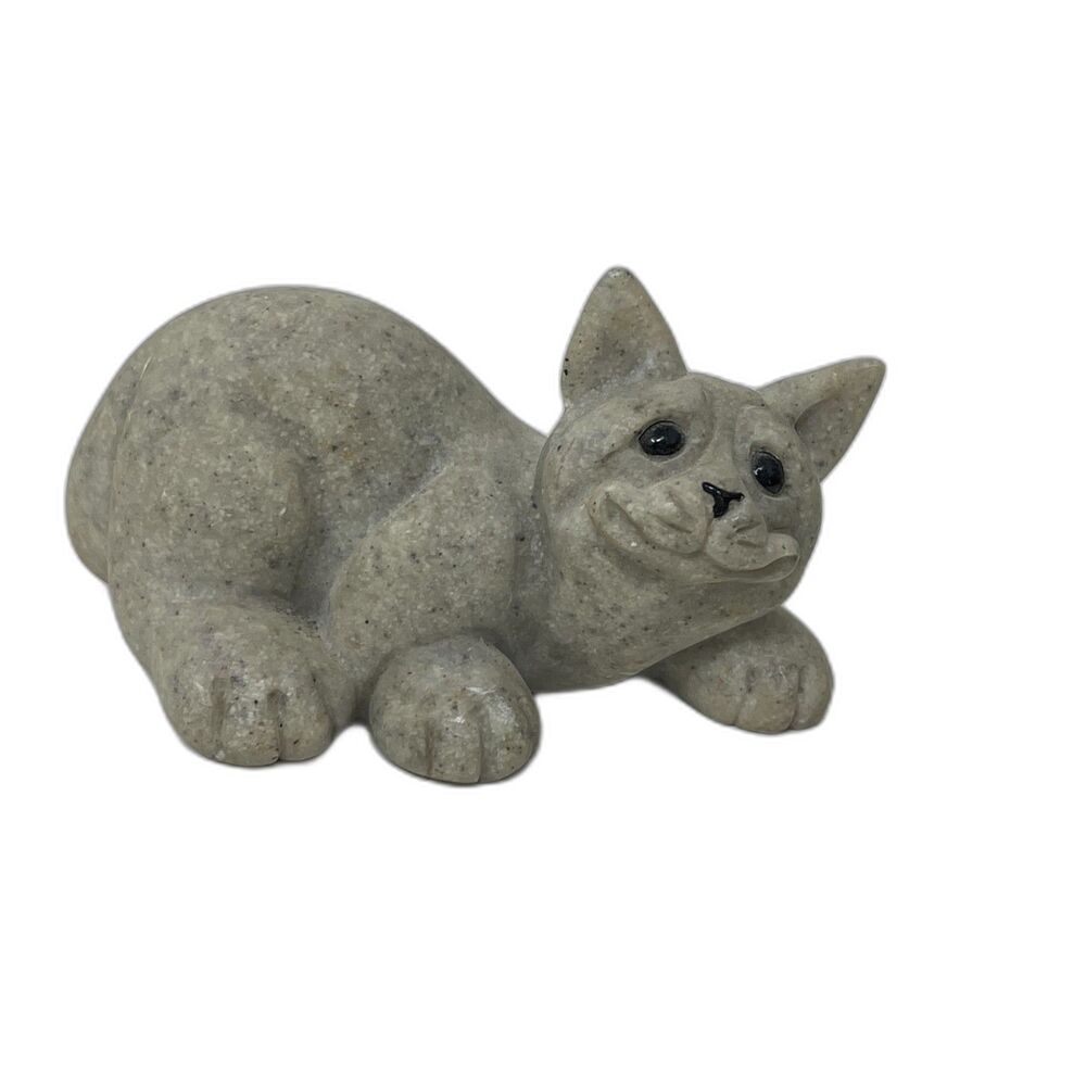 Vintage Quarry Critters Cameron Cat Figurine Second Nature Design Stone Laying
